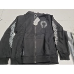 Chrome Hearts Horseshoe Floral Cross-Sleeve Zip Up Hoodie Black/White