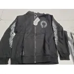 Chrome Hearts Horseshoe Floral Cross-Sleeve Zip Up Hoodie Black/White