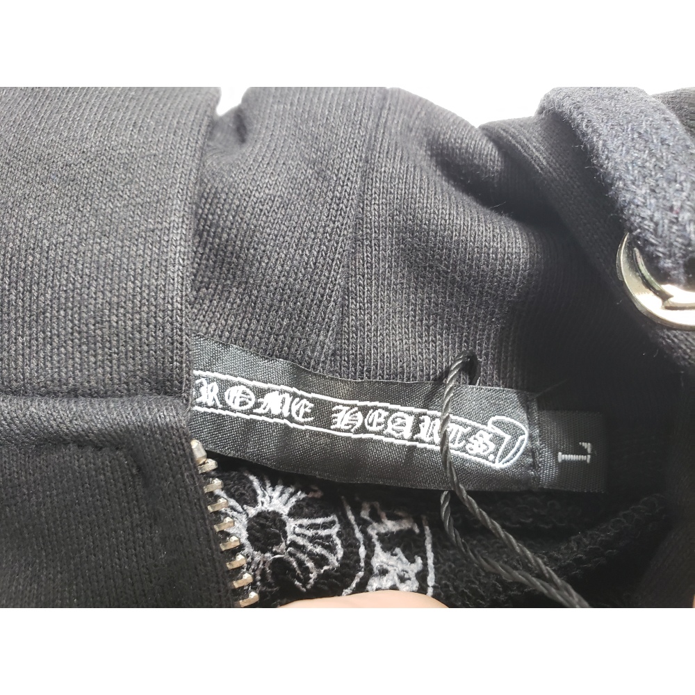 Chrome Hearts Horseshoe Floral Cross-Sleeve Zip Up Hoodie Black/White