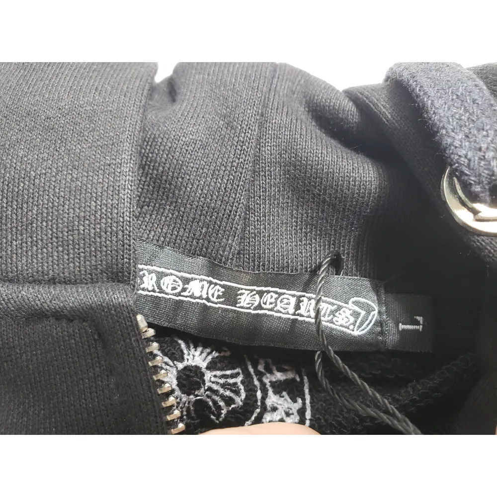 Chrome Hearts Horseshoe Floral Cross-Sleeve Zip Up Hoodie Black/White