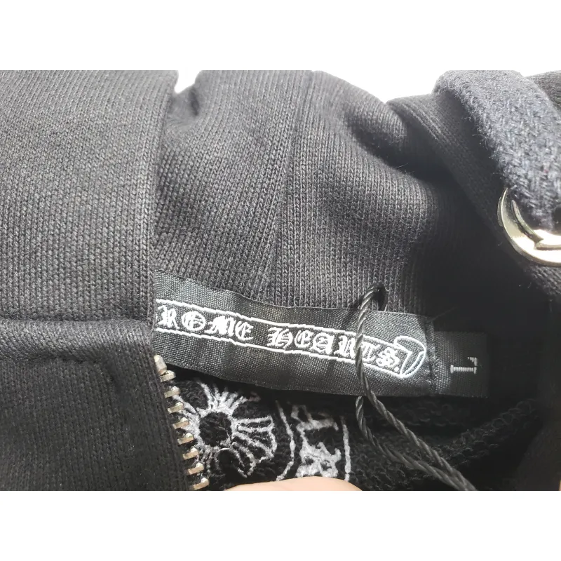 Chrome Hearts Horseshoe Floral Cross-Sleeve Zip Up Hoodie Black/White