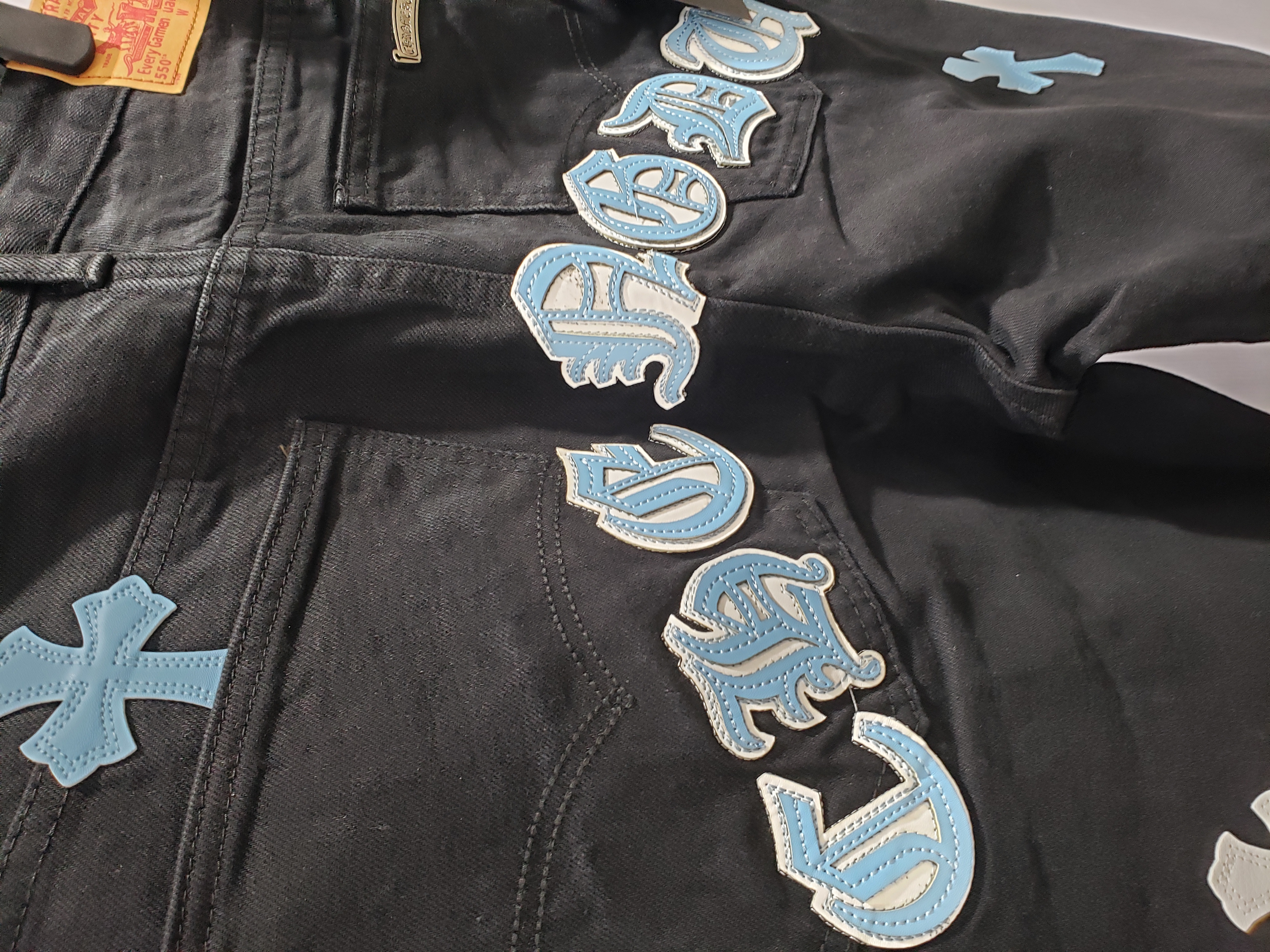 Chrome Hearts CH city limited series Sanskrit cross patch leather Jeans 2