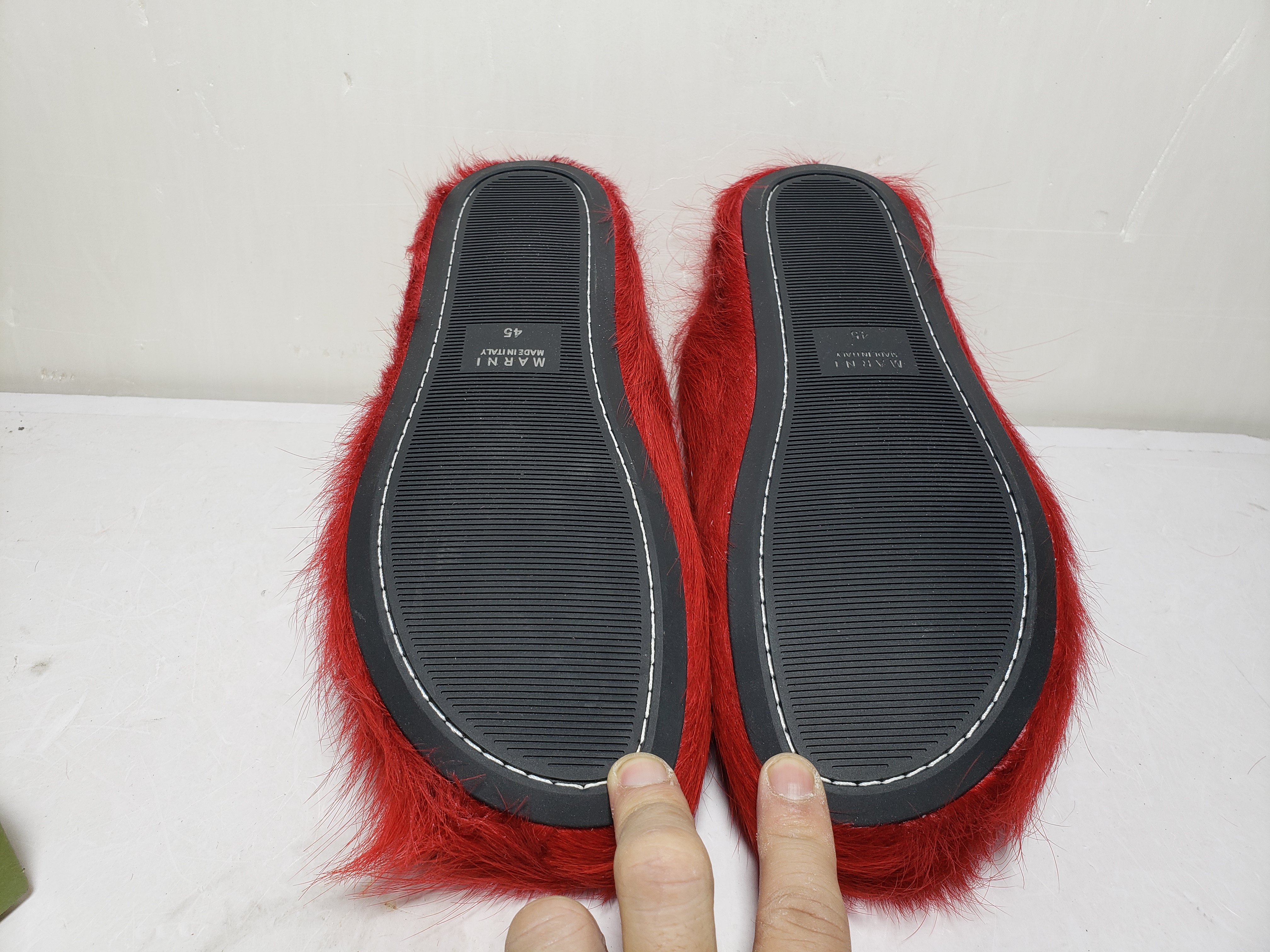 Replica Red long-hair calfskin Fussbett sabot Marni Slides