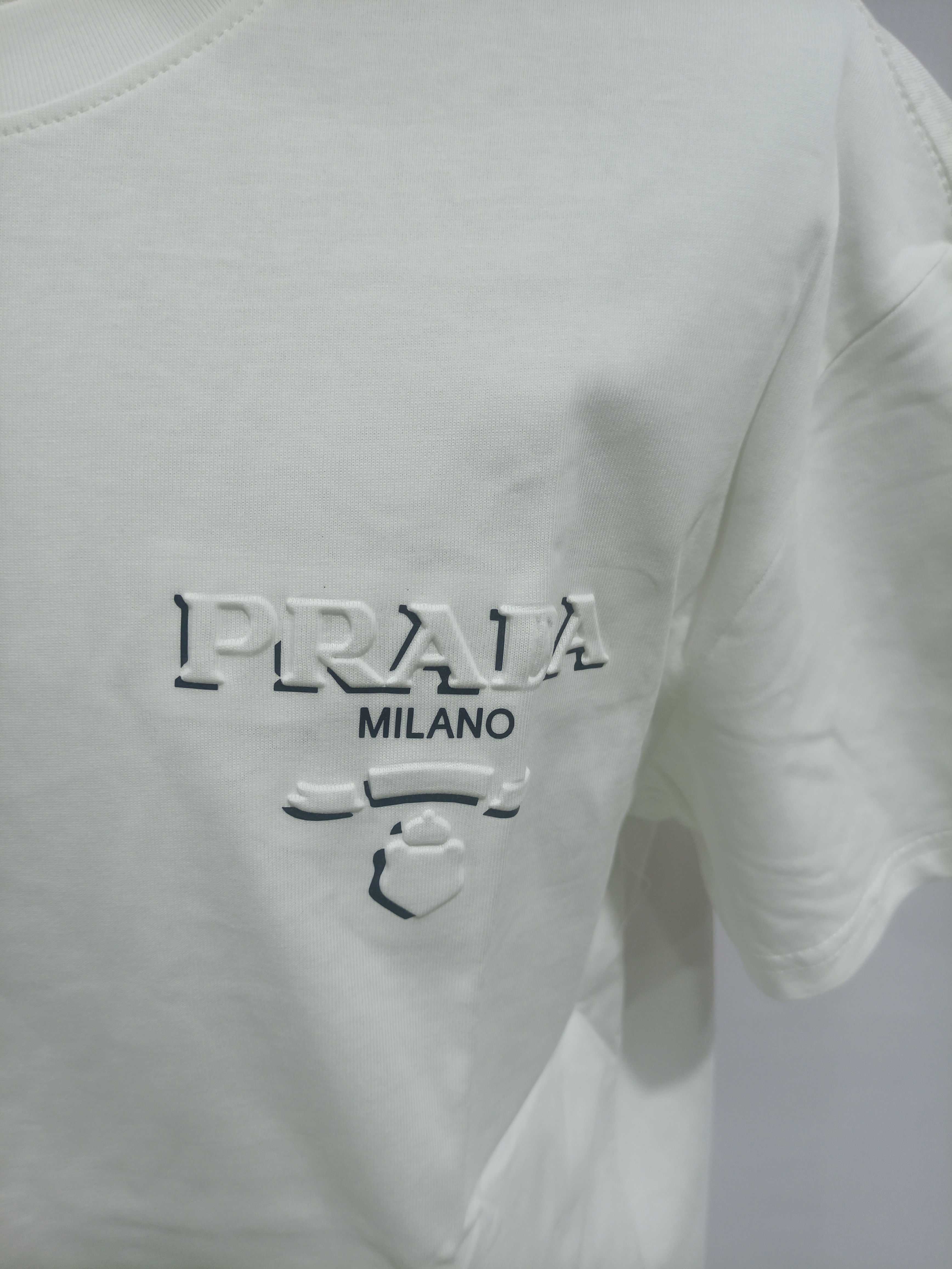 Prada three-dimensional laminated letter short sleeve white T-Shirts