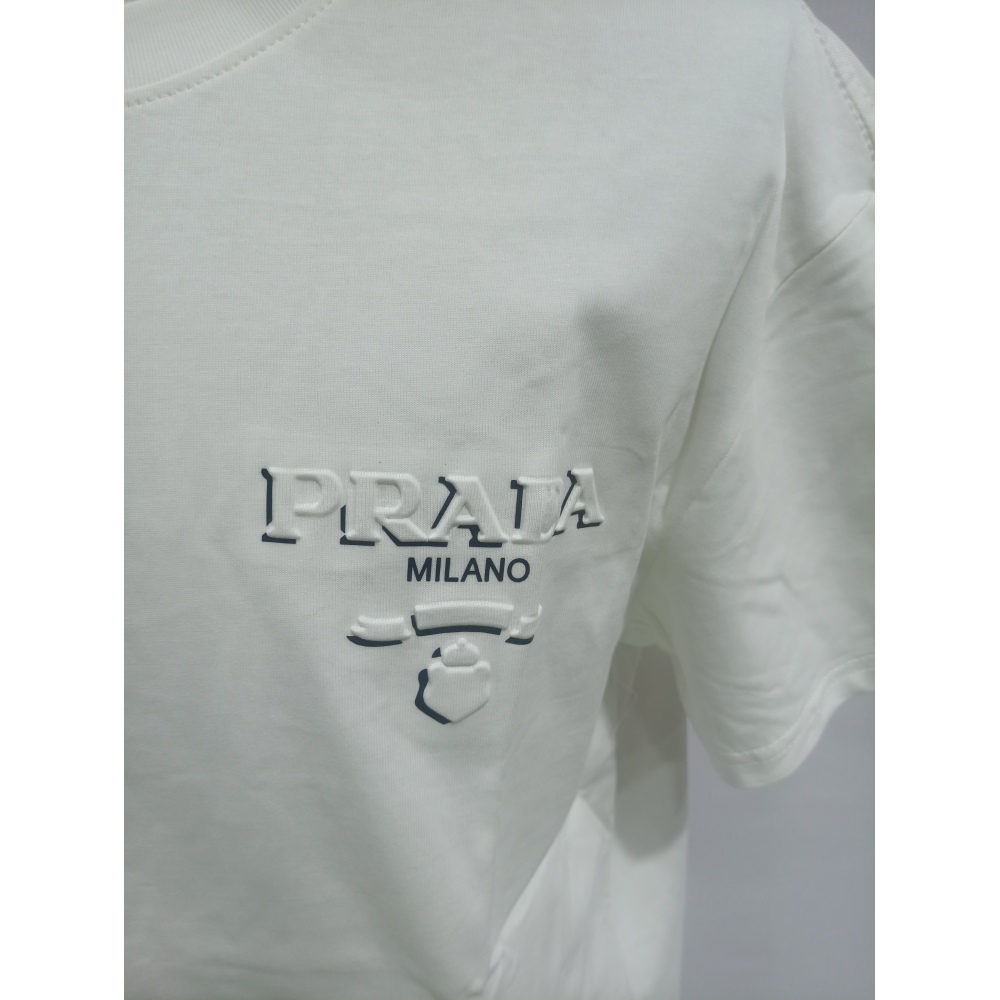 Prada three-dimensional laminated letter short sleeve white T-Shirts