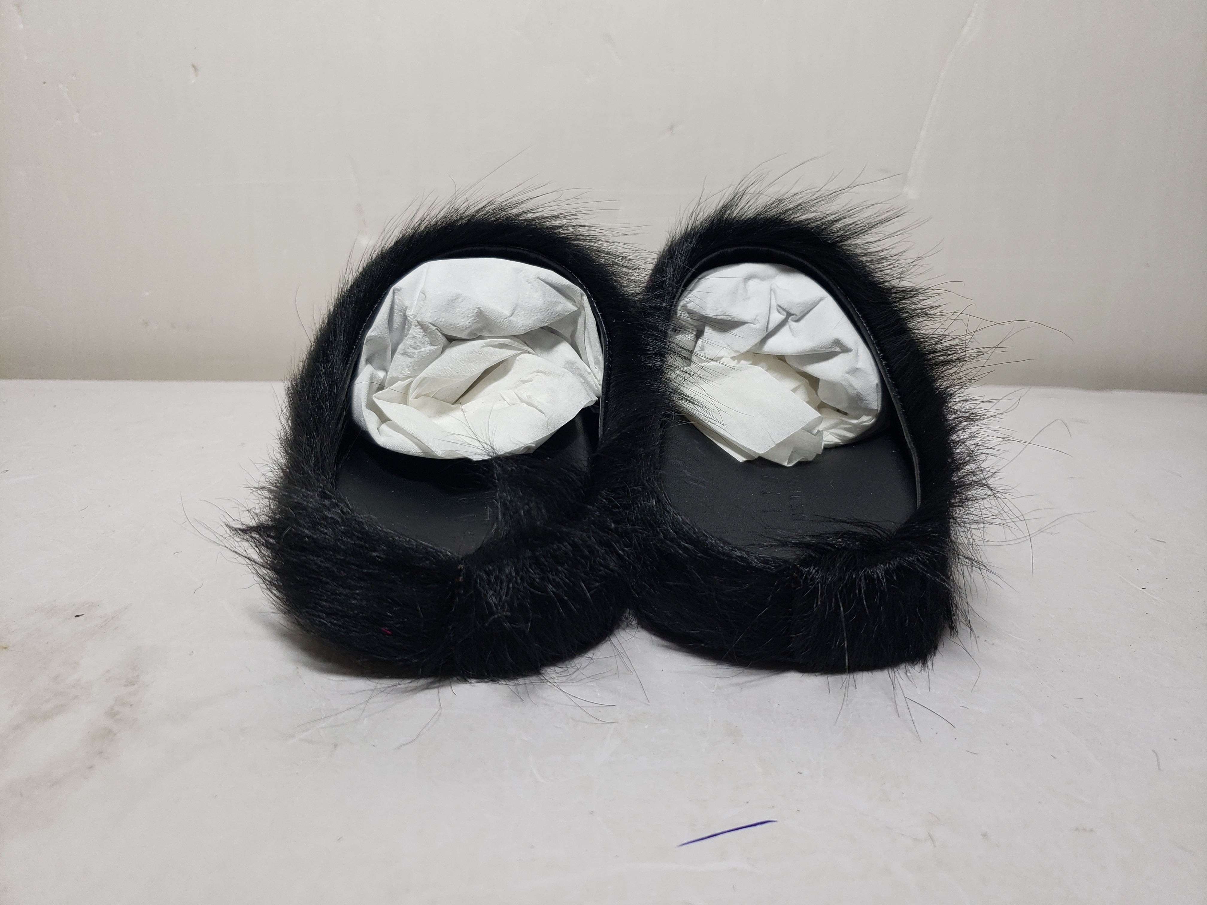 Replica Black long hair calfskin Fussbett sabot Marni Slides