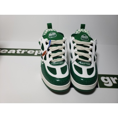 Replica Louis Vuitton Leather lace up Fashionable Board Shoes White Green 1AC520 02