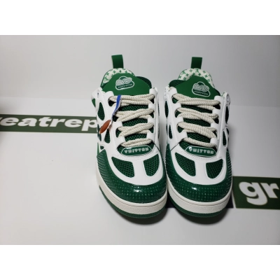 Replica Louis Vuitton Leather lace up Fashionable Board Shoes White Green 1AC520 02