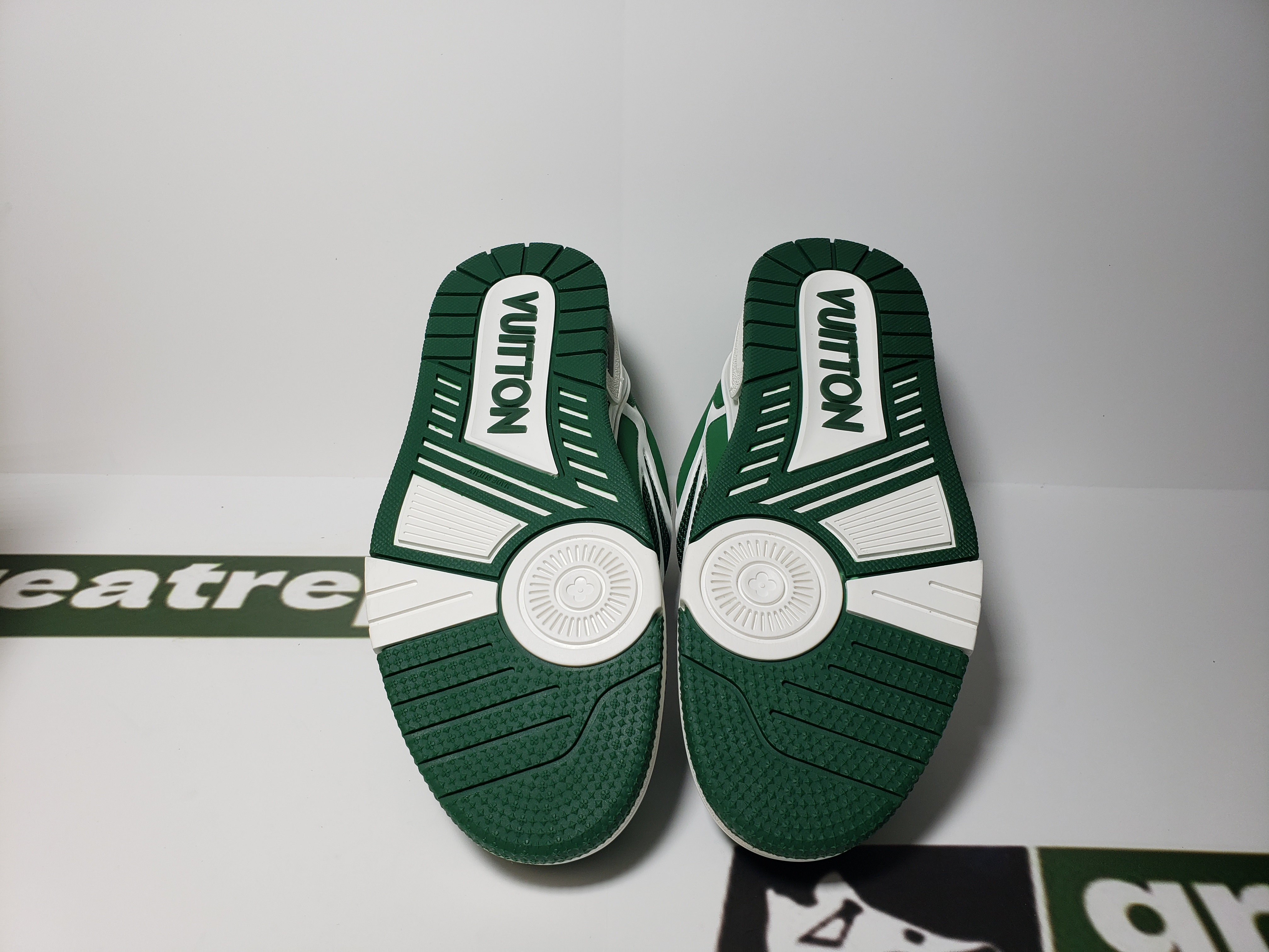 Replica Louis Vuitton Leather lace up Fashionable Board Shoes White Green 1AC520