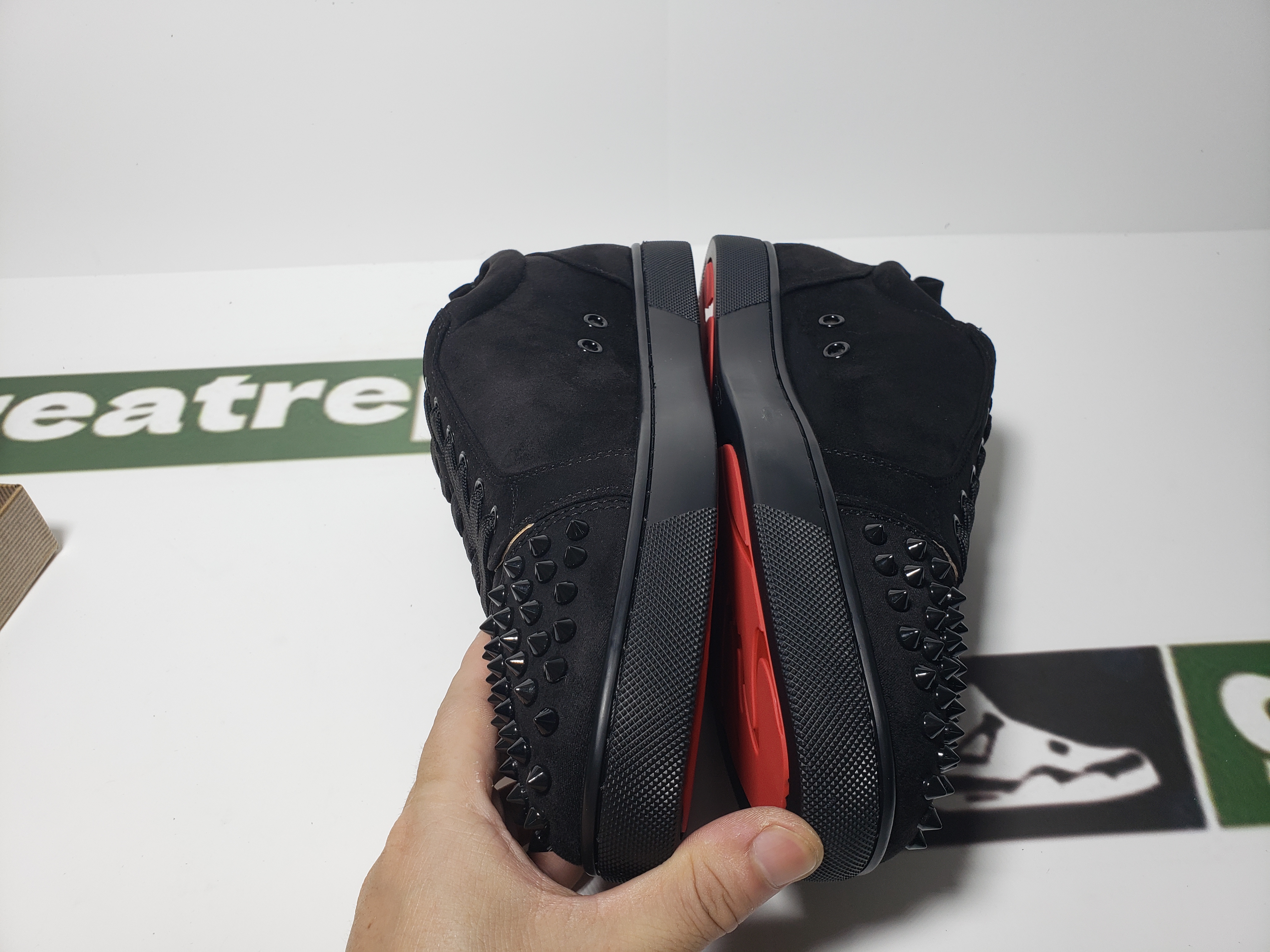 Christian Louboutin Louis Junior Spikes Veau Velours Sneaker Black, 1130575CM53