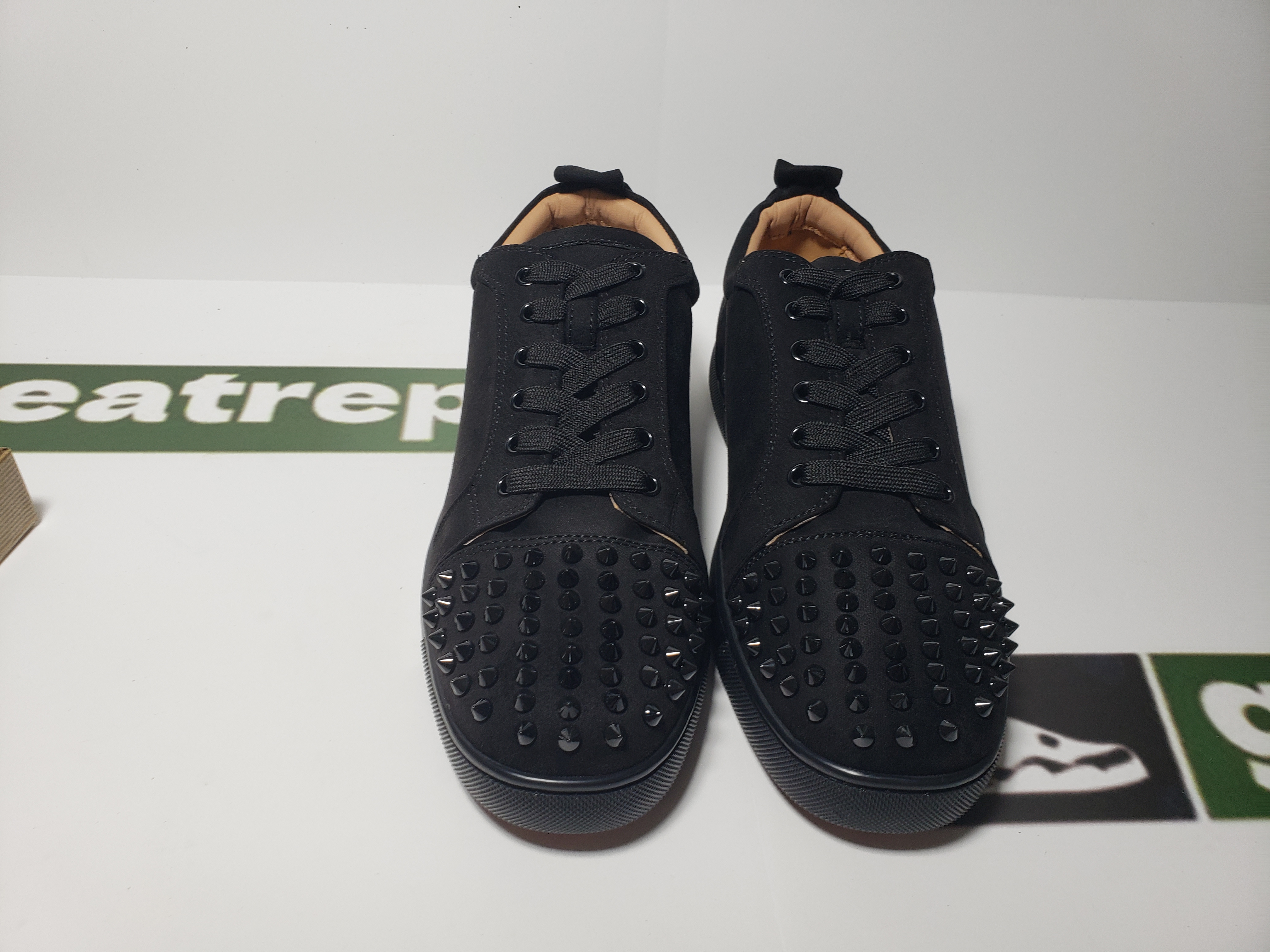 Christian Louboutin Louis Junior Spikes Veau Velours Sneaker Black, 1130575CM53