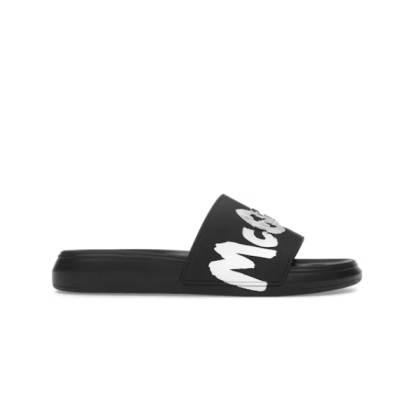 Alexander McQueen Grafitti Logo Slide Black White 02