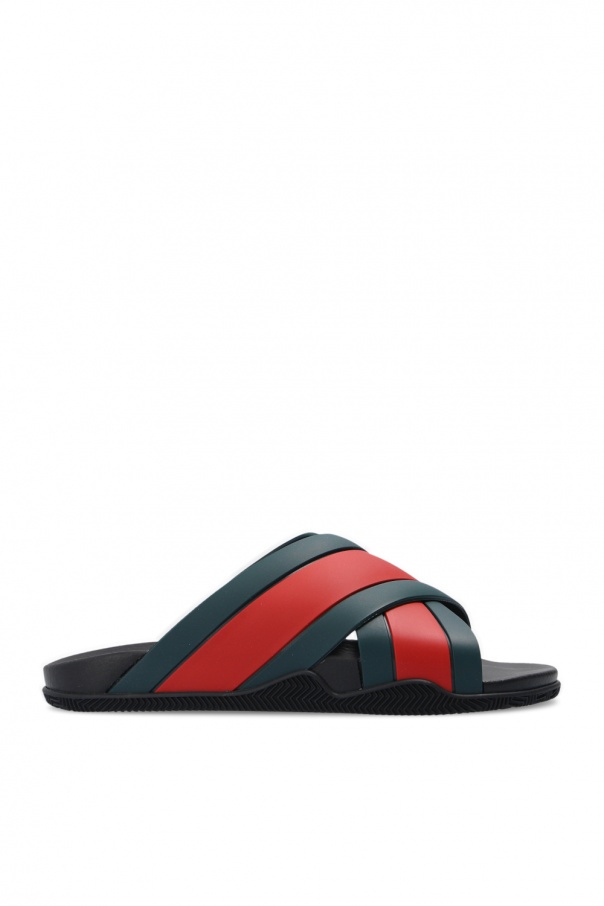Gucci Rubber Web Criss Cross Slide Sandals Green Red