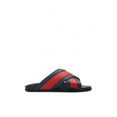 Gucci Rubber Web Criss Cross Slide Sandals Green Red 01