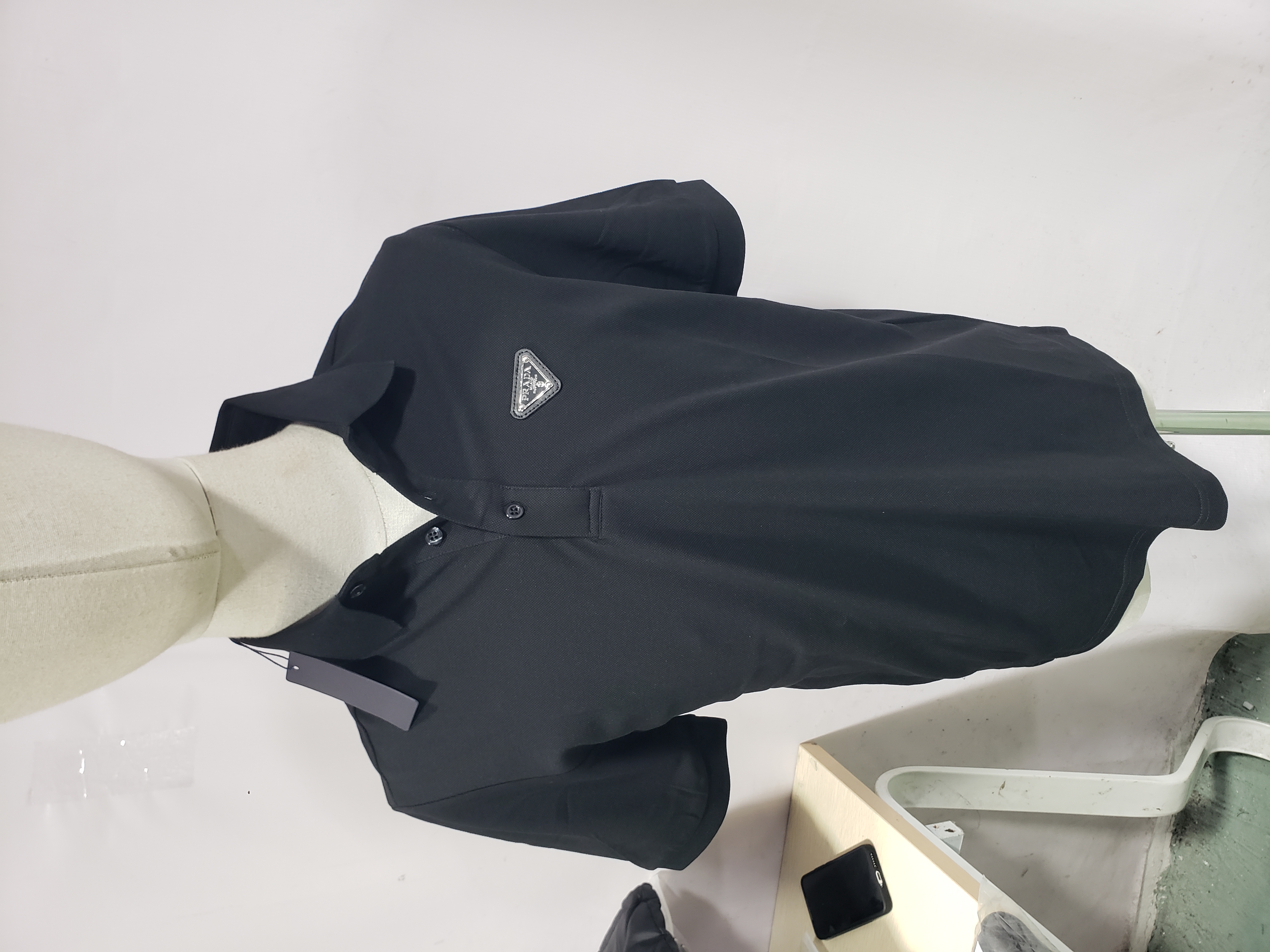 Prada classic triangle cotton polo black