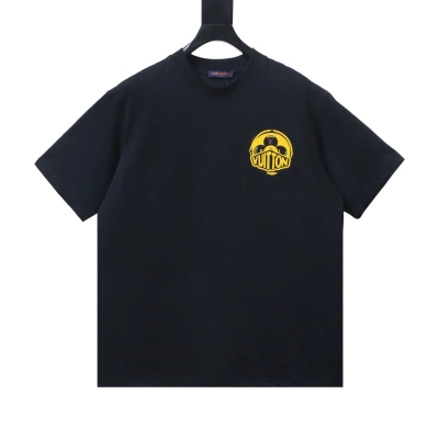 LOUIS VUITTON Crewneck Short-Sleeve T-Shirt with Front and Back Logo Print Black 01