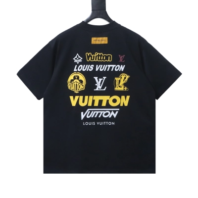 LOUIS VUITTON Crewneck Short-Sleeve T-Shirt with Front and Back Logo Print Black 02