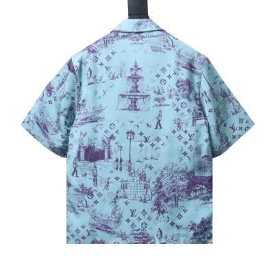 Louis Vuitton City Park Mulberry Silk Short-Sleeve Shirt Blue 02