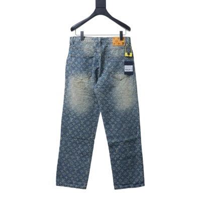 Louis Vuitton/LV all-over jacquard straight-leg washed denim jeans 02