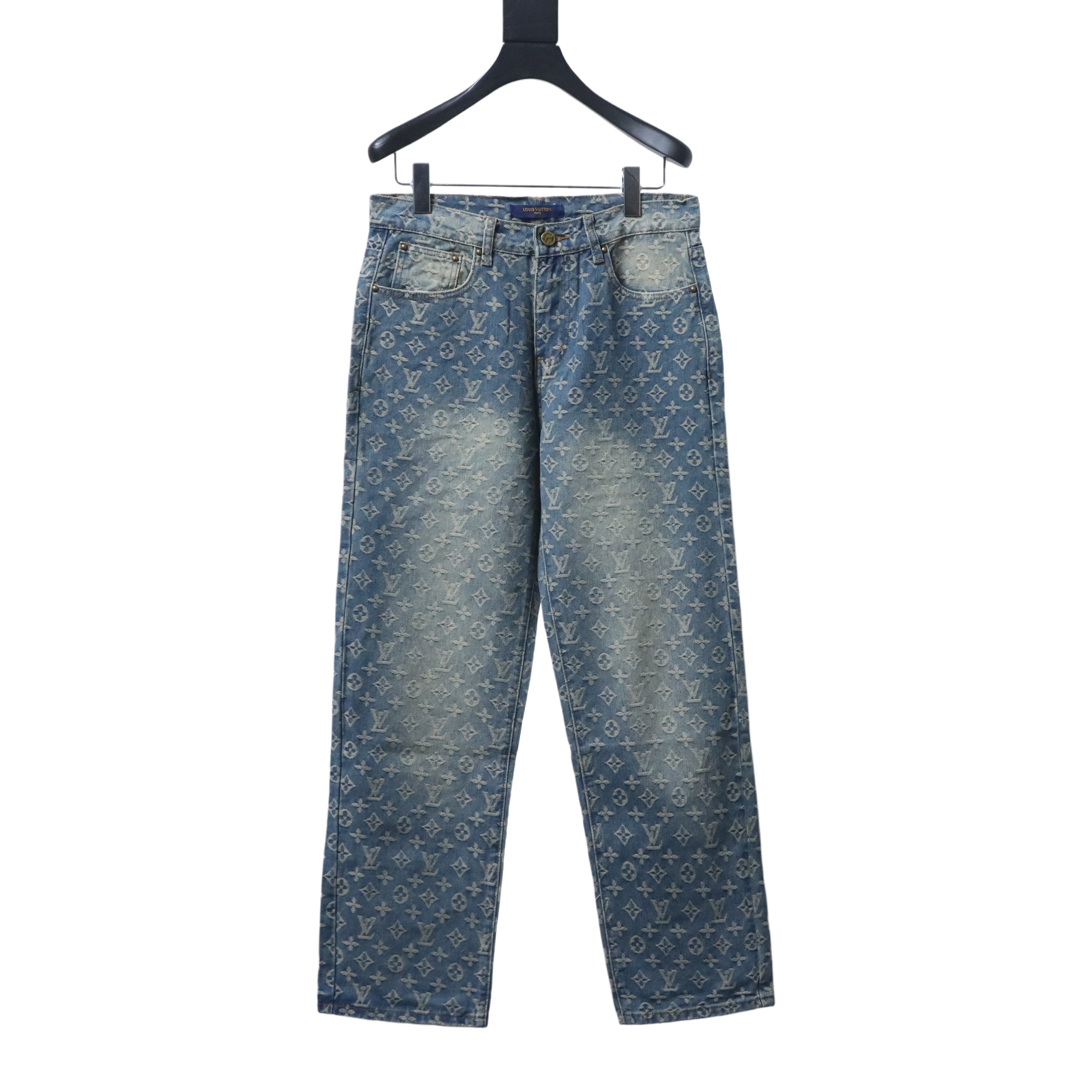 Louis Vuitton/LV all-over jacquard straight-leg washed denim jeans
