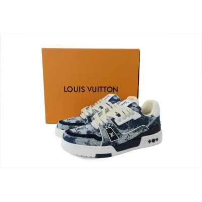 Replica Louis Vuitton Sneakers Blue Denim Fabric 02