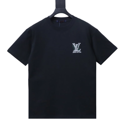 Louis Vuitton Inkjet monogram logo embroidered short-sleeved T-shirt Black 01