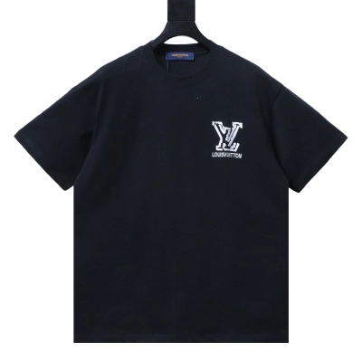 Louis Vuitton LV deconstructed logo embroidered letter short-sleeved T-shirt Black 01