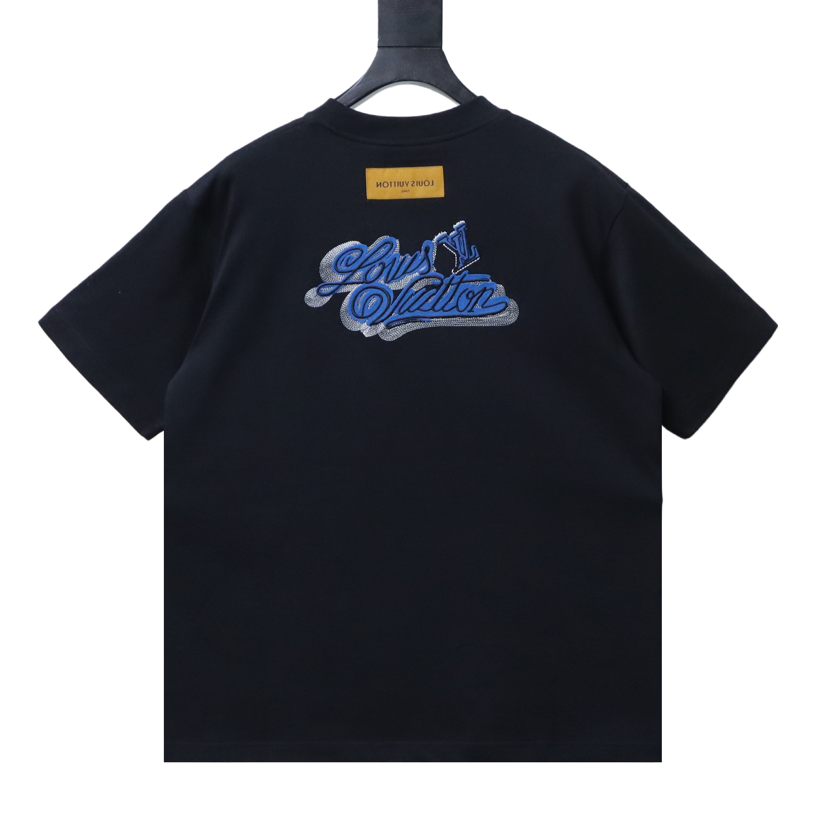 LOUIS VUITTON/LV 26SS Crew-Neck Short-Sleeve T-Shirt with Denim Logo Embroidery on Chest Black