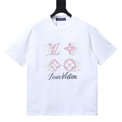 LOUIS VUITTON/LV 26SS Crew-Neck Short-Sleeve T-Shirt with Linear Bead and Embroidery Detail White 01