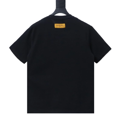 LOUIS VUITTON/LV 26SS Crew-Neck Short-Sleeve T-Shirt with Three-Flower Embroidery at the Hem BlacK 02