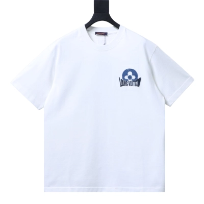 LOUIS VUITTON/LV 26SS Distressed Denim Patch & Embroidery Crew-Neck Short-Sleeve T-Shirt White 01