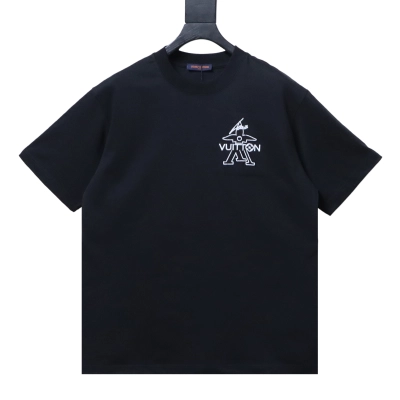 LOUIS VUITTON/LV 26SS Graffiti Signature Embroidery Crew-Neck Short-Sleeve T-Shirt Black 01
