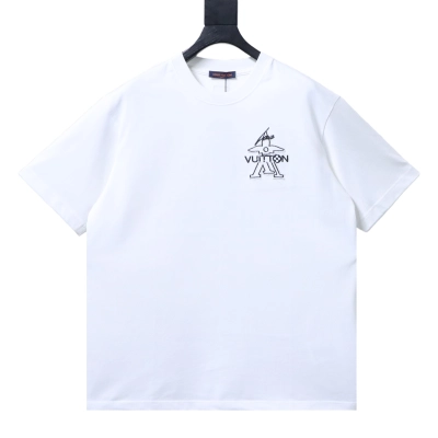 LOUIS VUITTON/LV 26SS Graffiti Signature Embroidery Crew-Neck Short-Sleeve T-Shirt White 01