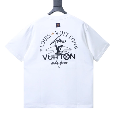 LOUIS VUITTON/LV 26SS Graffiti Signature Embroidery Crew-Neck Short-Sleeve T-Shirt White 02