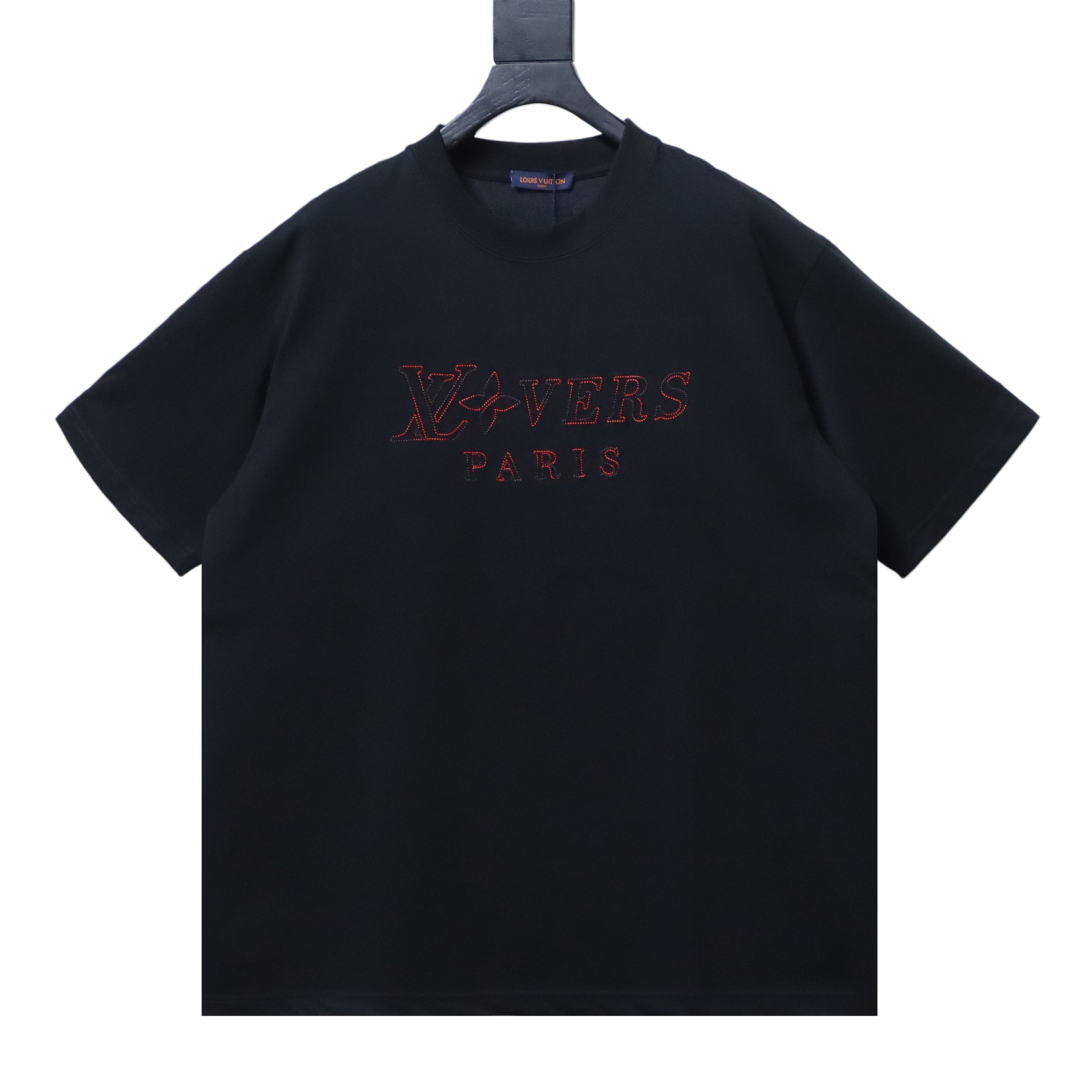 LOUIS VUITTON/LV 26SS Iridescent Logo-Embroidered Crew-Neck Short-Sleeve T-Shirt Black