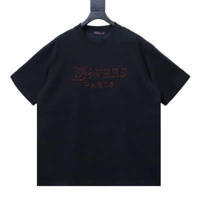 LOUIS VUITTON/LV 26SS Iridescent Logo-Embroidered Crew-Neck Short-Sleeve T-Shirt Black 01