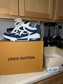 Replica Louis Vuitton Leather lace up Fashionable Board Shoes Blue,51BCOLRB review Krystal 01