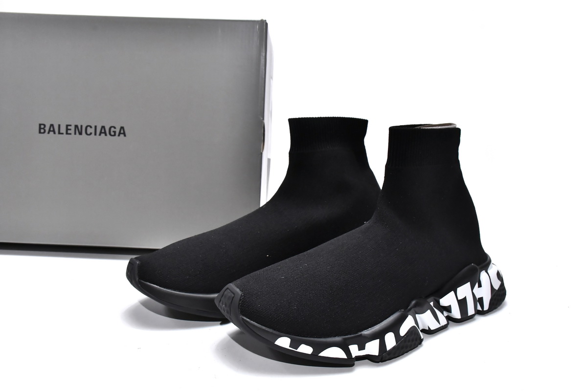 OG Balenciaga Speed Graffiti Trainers Black White,605972W05GE1015