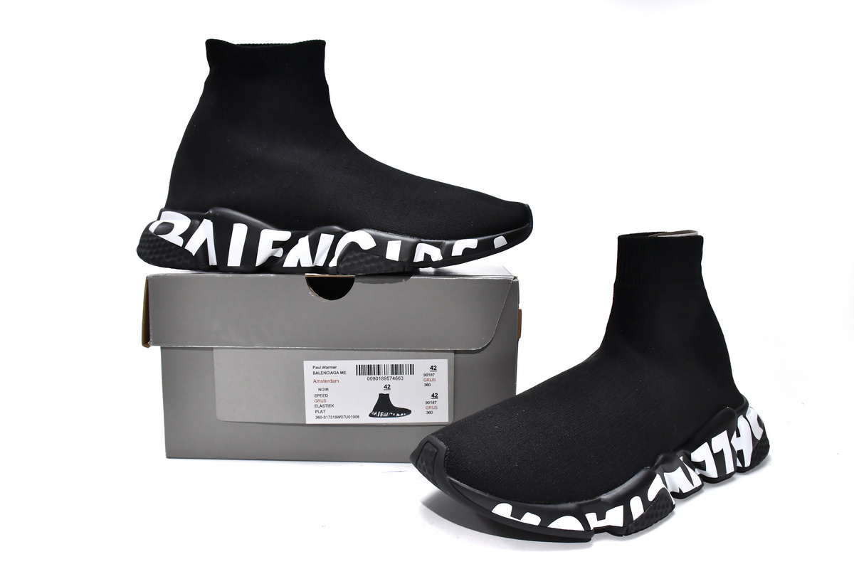 OG Balenciaga Speed Graffiti Trainers Black White,605972W05GE1015