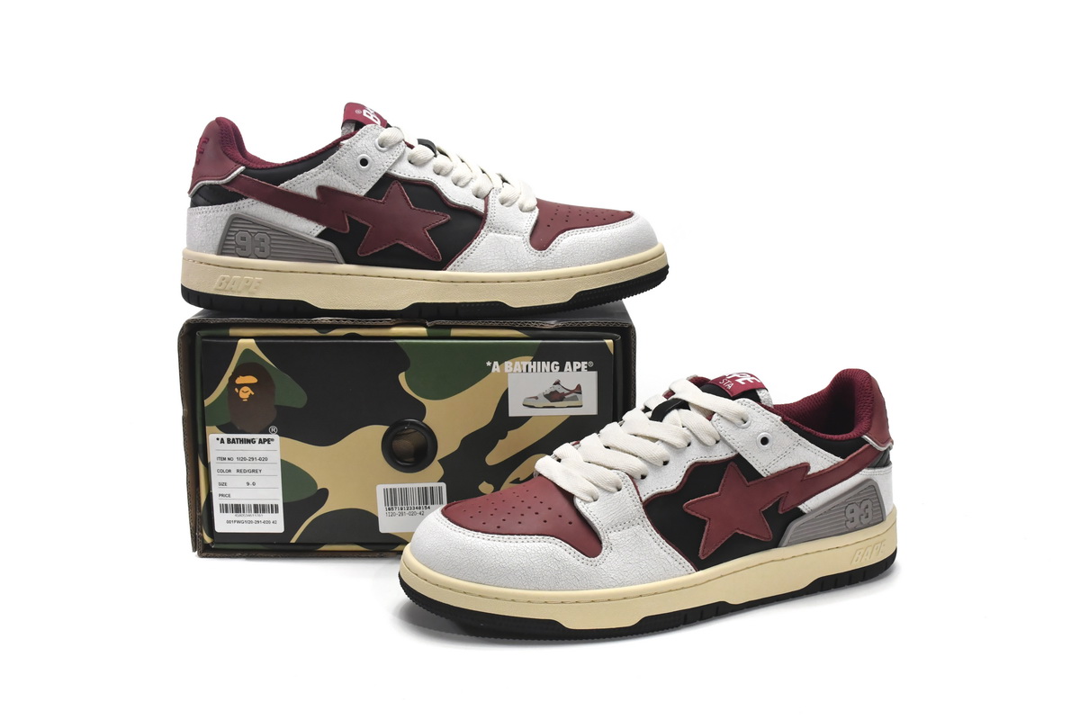 LJR A Bathing Ape Bape Sk8 Sta Low Aged Gray Red,1I20-291-020