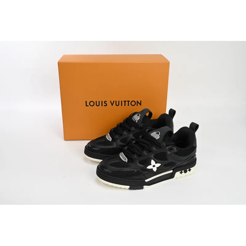 LJR Louis Vuitton Leather lace up Fashionable Board Shoes Black
