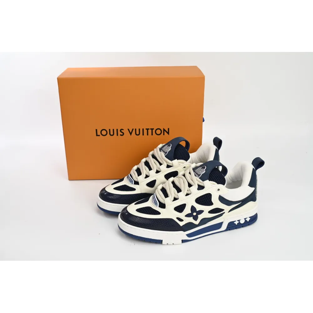 LJR Louis Vuitton Leather lace up Fashionable Board Shoes Blue