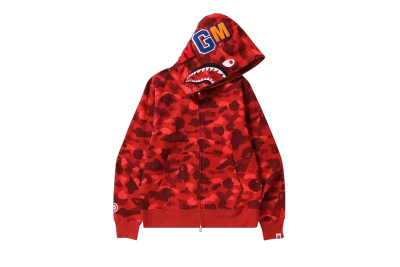 BAPE Color Camo Shark Full Zip Hoodie Red 01