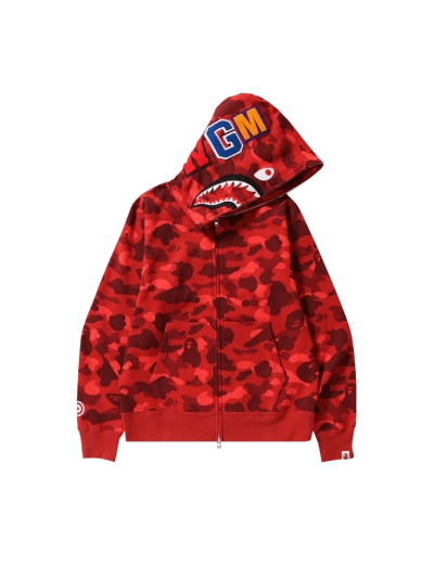 BAPE Color Camo Shark Full Zip Hoodie Red 01