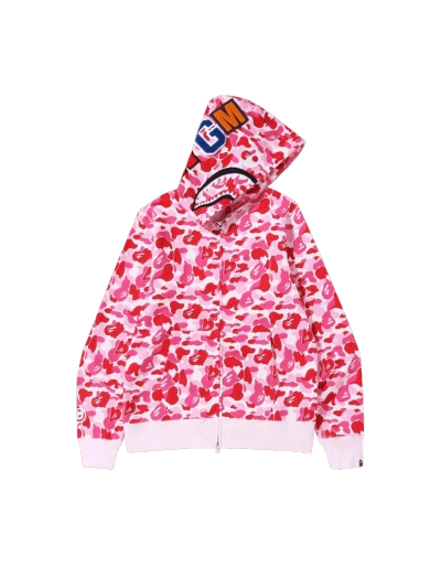 BAPE ABC Camo Shark Full Zip Hoodie Pink 01