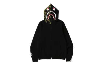 BAPE Shark Full Zip Hoodie Camo Hood Black 01