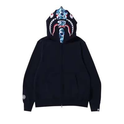 BAPE ABC Camo Shark Wide Fit Full Zip Double Hoodie Navy 01