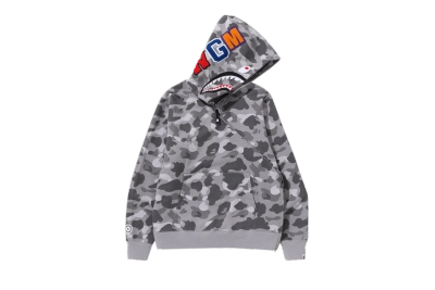 BAPE Honeycomb Camo Shark Full Zip Hoodie Grey 01