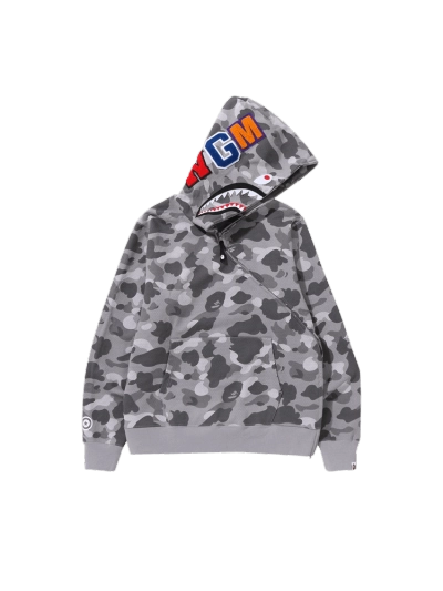 BAPE Honeycomb Camo Shark Full Zip Hoodie Grey 01