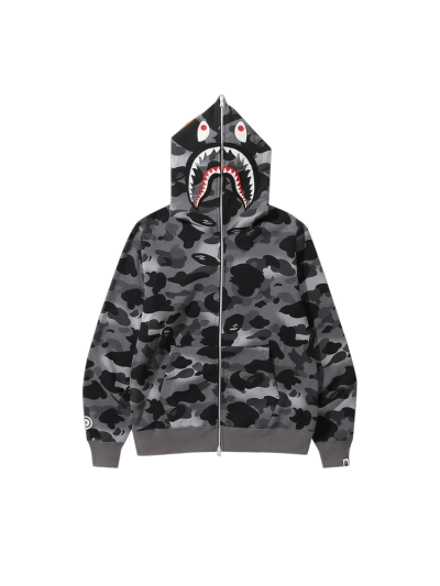 BAPE Grid Camo Shark Full Zip Hoodie Black 01